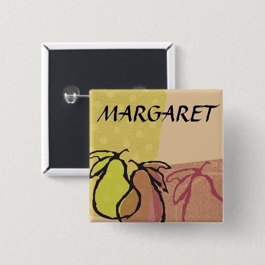 焼ける名前入りの記章を調理する芸術のフルーツのナシ 缶バッジ (正面&裏面)