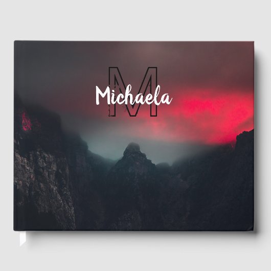 焼ける雲、霧、山の空のモノグラム ゲストブック (正面)