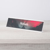 焼ける雲、霧、山の空のモノグラム デスクネームプレート (正面)