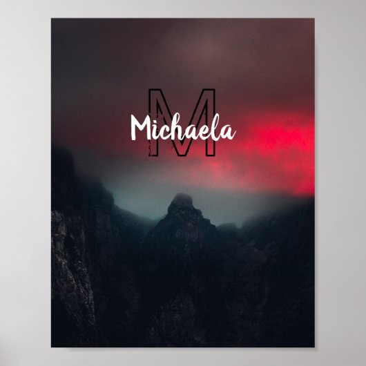 焼ける雲、霧、山の空のモノグラム ポスター (正面)