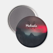 焼ける雲、霧、山の空のモノグラム マグネット (正面/裏面)