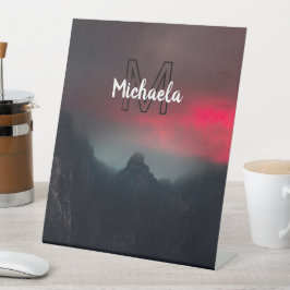 焼ける雲、霧、山の空のモノグラム 台座サイン