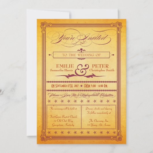 焼けオレンジのブルゴーニュのポスタースタイル結婚式の招待 招待状 (正面)