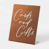 焼けオレンジのボホ秋のウェディングカードとギフト 台座サイン (正面)