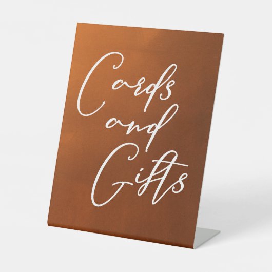 焼けオレンジのボホ秋のウェディングカードとギフト 台座サイン (正面)