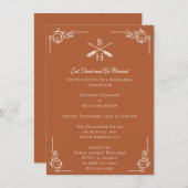 焼けオレンジのモノグラムと矢印リハーサルディナー 招待状 (正面/裏面)