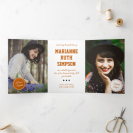 焼けオレンジの円5 – 写真の卒業 三つ折り招待状