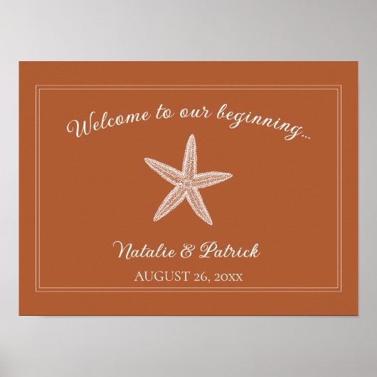 焼けオレンジの結婚ヒトデの歓迎ポスター ポスター (正面)