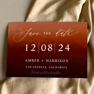 焼けオレンジグラデーション色の黒いグラマーboho日付を保存 招待状