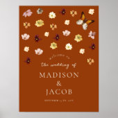 焼けオレンジボホワイルドフラワー結婚の歓迎 ポスター (正面)
