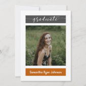 焼けオレンジモダンブロック3写真卒業 招待状 (正面)