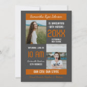 焼けオレンジモダンブロック3写真卒業 招待状 (裏面)