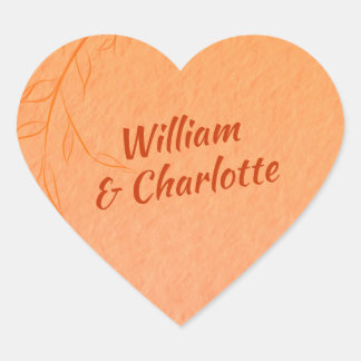焼けオレンジライン葉アートオンブレ結婚ー秋 ハートシール