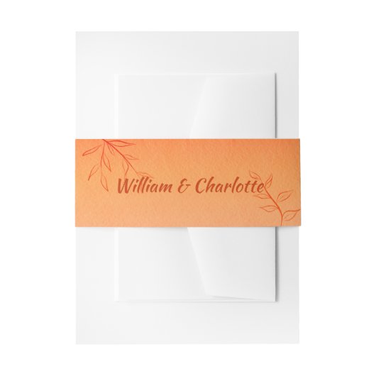 焼けオレンジライン葉アートオンブレ結婚ー秋 招待状ベリーバンド (正面例)