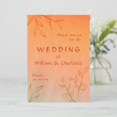 焼けオレンジライン葉アートオンブレ結婚ー秋 招待状 (スタンド正面)