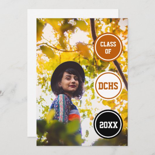 焼けオレンジ丸の写真卒業 招待状 (正面/裏面)