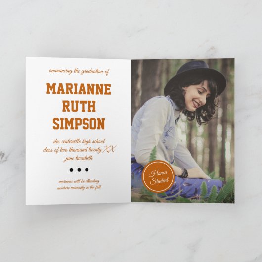 焼けオレンジ丸の写真卒業 招待状 (内部)