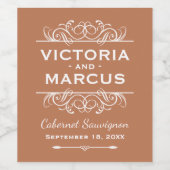 焼けオレンジ結婚のモノグラムボトルの好意 ワインラベル (シングルラベル)