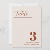 焼けオレンジ結婚色のデコーテーブル番号カード 招待状 (裏面)