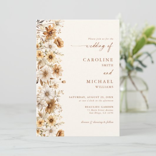 焼けオレンジ結婚色の野草穂 招待状 (スタンド正面)