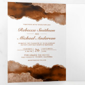 焼けオレンジ色のテラコッタアゲテマーブルフォト結婚ズ 三つ折り招待状 (内部最初)