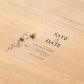 焼けオレンジ色のワイルドフラワーの結婚式の日付を保存 アクリル招待状 (レイダウン)