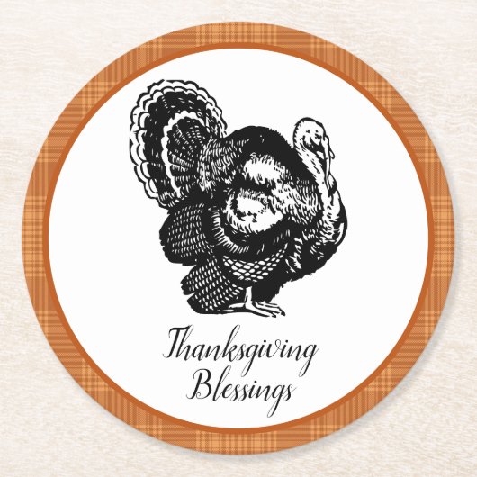 焼けオレンジ色の感謝祭 ラウンドペーパーコースター (正面)