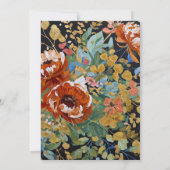 焼けオレンジ色の牡丹フローラ絵を描金ゴールド結婚の 招待状 (裏面)