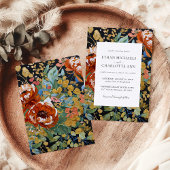 焼けオレンジ色の牡丹フローラ絵を描金ゴールド結婚の 招待状