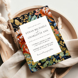 焼けオレンジ色の牡丹フローラ絵を描金ゴールド結婚の 招待状