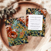 焼けオレンジ色の牡丹フローラ絵を描金ゴールド結婚の 招待状