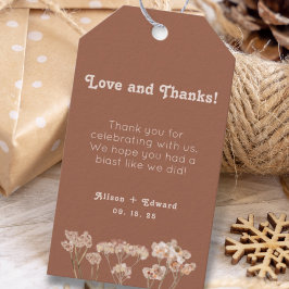 焼けオレンジ色の野結婚花のご厚意 ギフトタグ