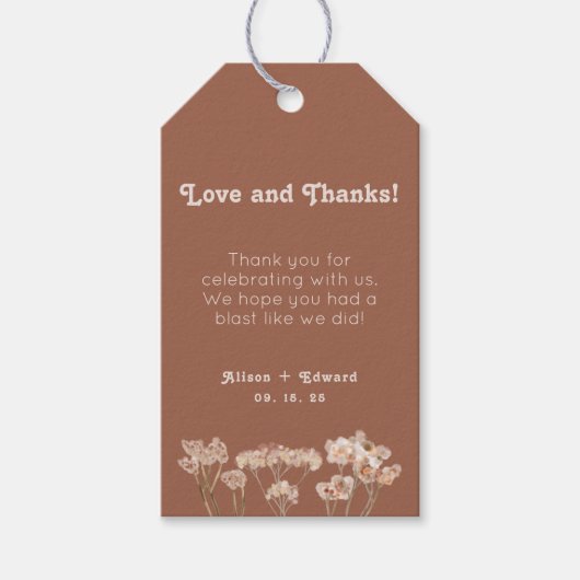 焼けオレンジ色の野結婚花のご厚意 ギフトタグ (正面)