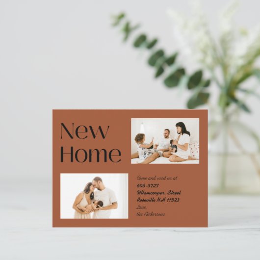 焼けオレンジ色ミニマリスト2つの写真ニューホームムービング 案内ポストカード (スタンド正面)