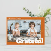 焼けモダンオレンジ色の感謝の写真感謝祭 シーズンカード (スタンド正面)