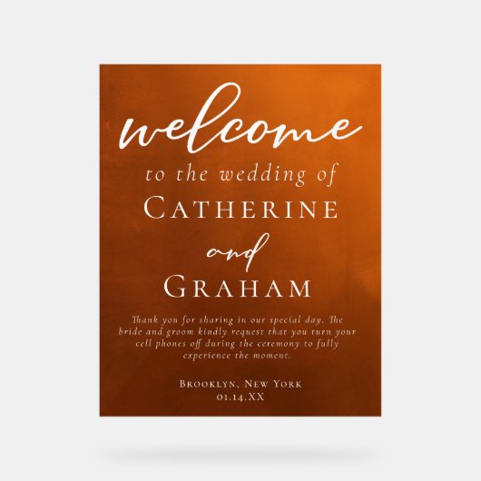 焼け素朴オレンジ結婚色の秋の歓迎 アクリルサイン (正面)