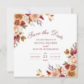 焼モダンけオレンジ色のテラコッタ結婚ワイルドフラワー セーブザデート (正面)