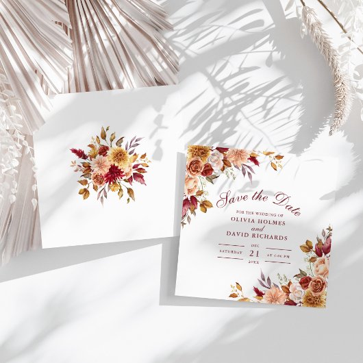 焼モダンけオレンジ色のテラコッタ結婚ワイルドフラワー セーブザデート