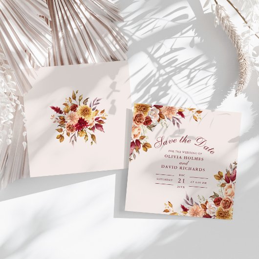 焼モダンけオレンジ色のテラコッタ結婚ワイルドフラワー セーブザデート