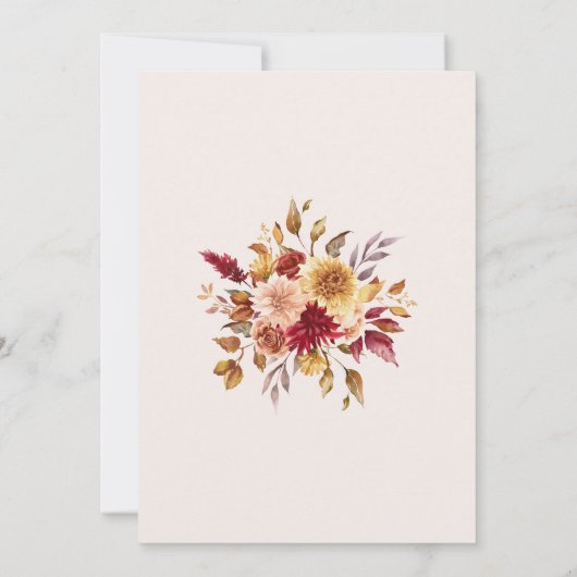 焼モダンけオレンジ色のテラコッタ結婚ワイルドフラワー セーブザデート (裏面)