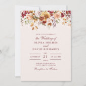 焼モダンけオレンジ色のテラコッタ結婚ワイルドフラワー 招待状 (正面)