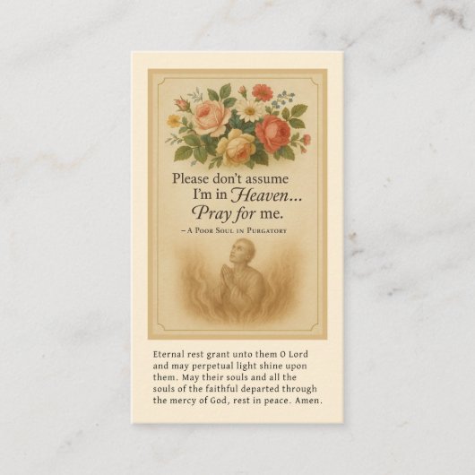 煉獄の葬儀における魂のためのカトリック祈りの言葉 プレイスカード (正面)