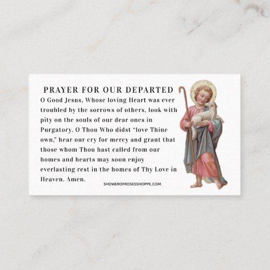 煉獄の葬儀における魂のためのカトリック祈りの言葉 プレイスカード (裏面)