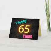 煉瓦の誕生日のネオン65の印 カード (正面)