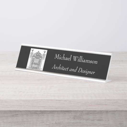 煉瓦コラムのゲートの建築家の家の不動産仲介業者ビジネス デスクネームプレート (正面)