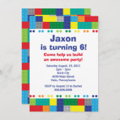 煉瓦男の子の誕生会の積み重ね 招待状 (正面/裏面)