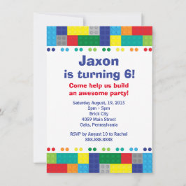 煉瓦男の子の誕生会の積み重ね 招待状