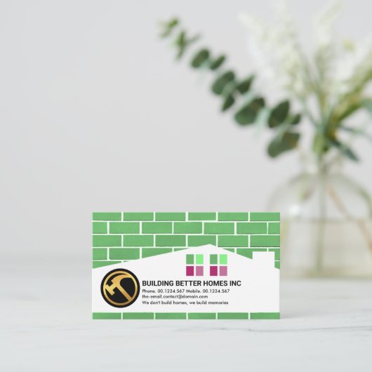 煉瓦積みメーソンリーホーム建物シルエット屋根 名刺 (スタンド正面)