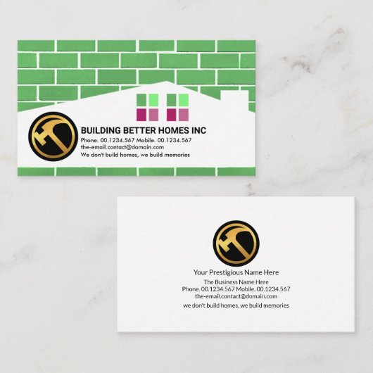 煉瓦積みメーソンリーホーム建物シルエット屋根 名刺 (正面/裏面)