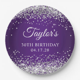 煌びやかなシルバーグリッター ロイヤルパープルの30歳の誕生日 ペーパープレート